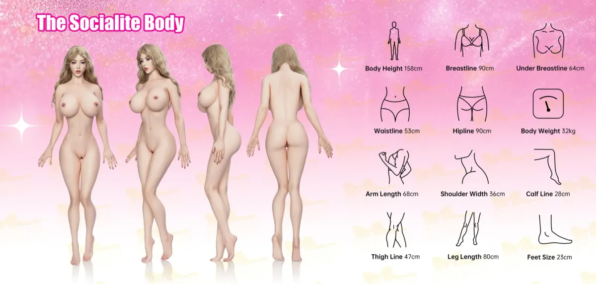 Schéma rozměrů těla Silicone 158BA (The Socialite Body)