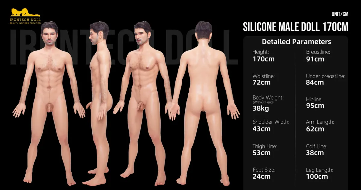 Measurement diagram of the Silicone Male Doll 170cm body