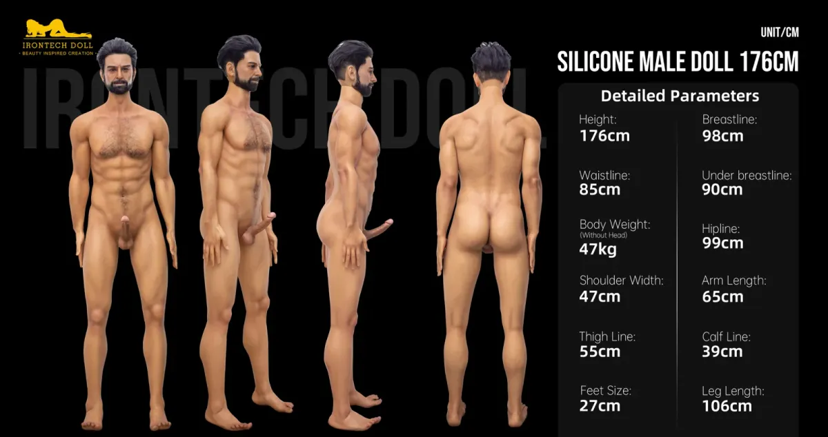 Measurement diagram of the Silicone Male Doll 176cm body