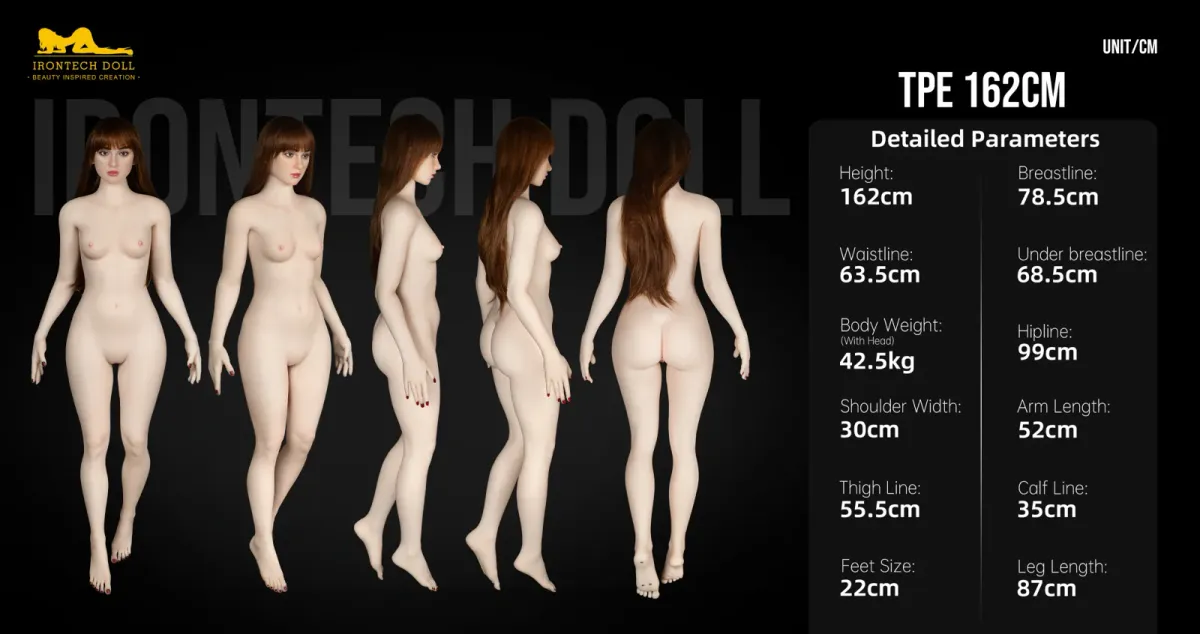 Schéma rozměrů těla TPE 162cm